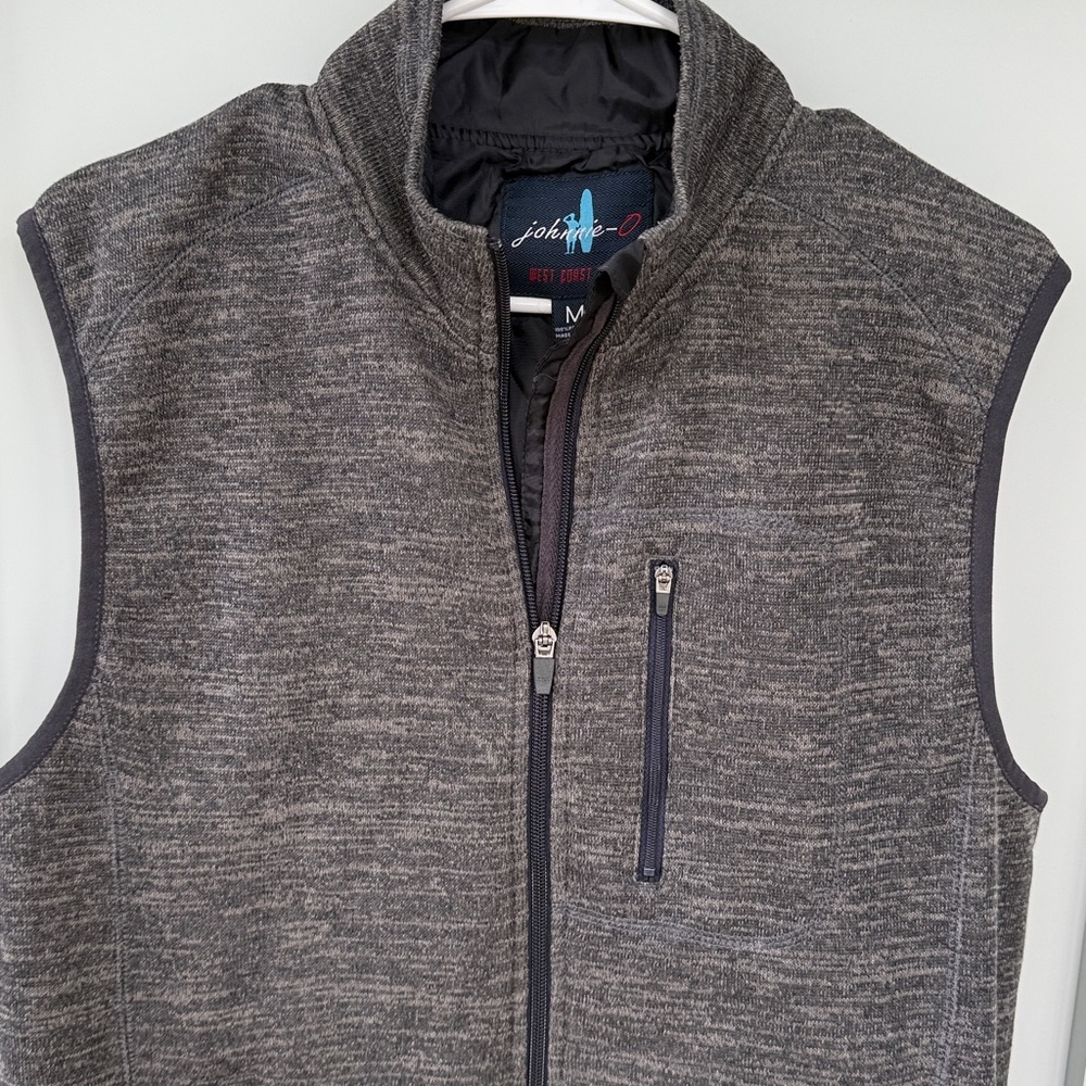 Johnnie-O Fleece Vest Mens Grey Navy Full Zip‎ Lined Pockets